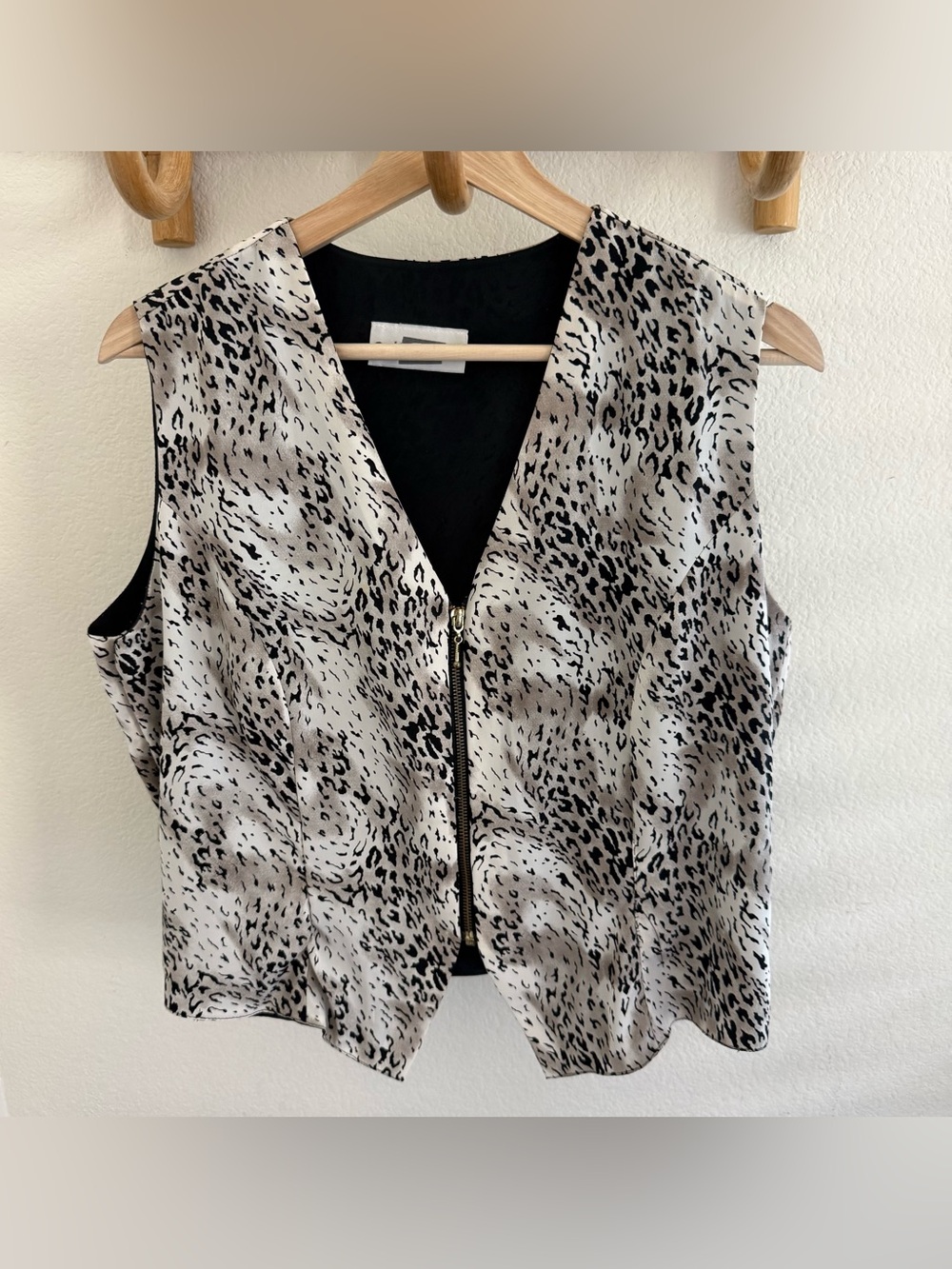 90s Y2K retro grunge glam animal print zip front vest size L